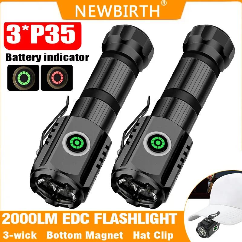  Ʈ ̴   ̶Ʈ , ڼ Ŭġ  USB-C  ͸, 2000LM, 3 * P35, 18650